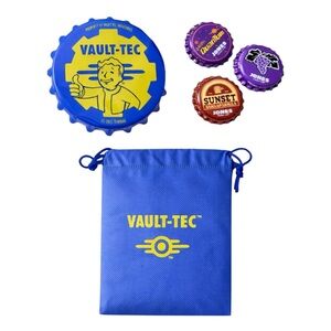 FALLOUT JONES SODA VAULT-TEC BOTTLE OPENER MAGNET , 3 CAPS, AND MINI BAG